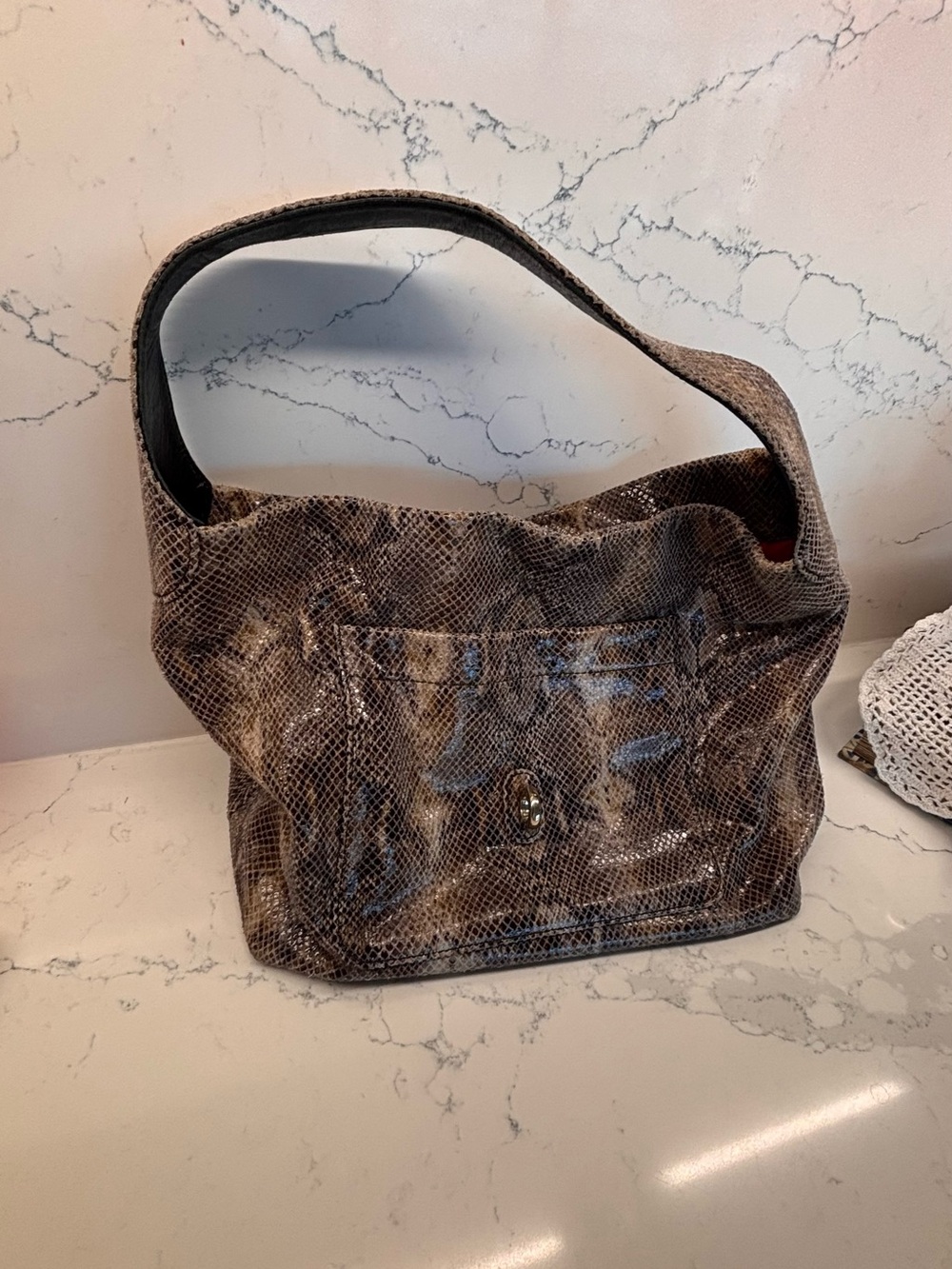 Dooney & Bourke Brown Snakeskin-Effect Shoulder Bag with gold Hardware - Picture 9 of 10
